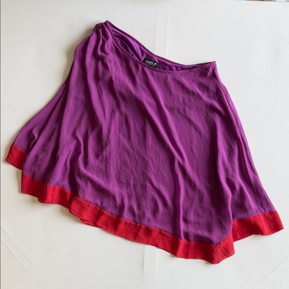 Allen B One Shoulder Top Purple Red Trim Asymmetrical Blouse Size S